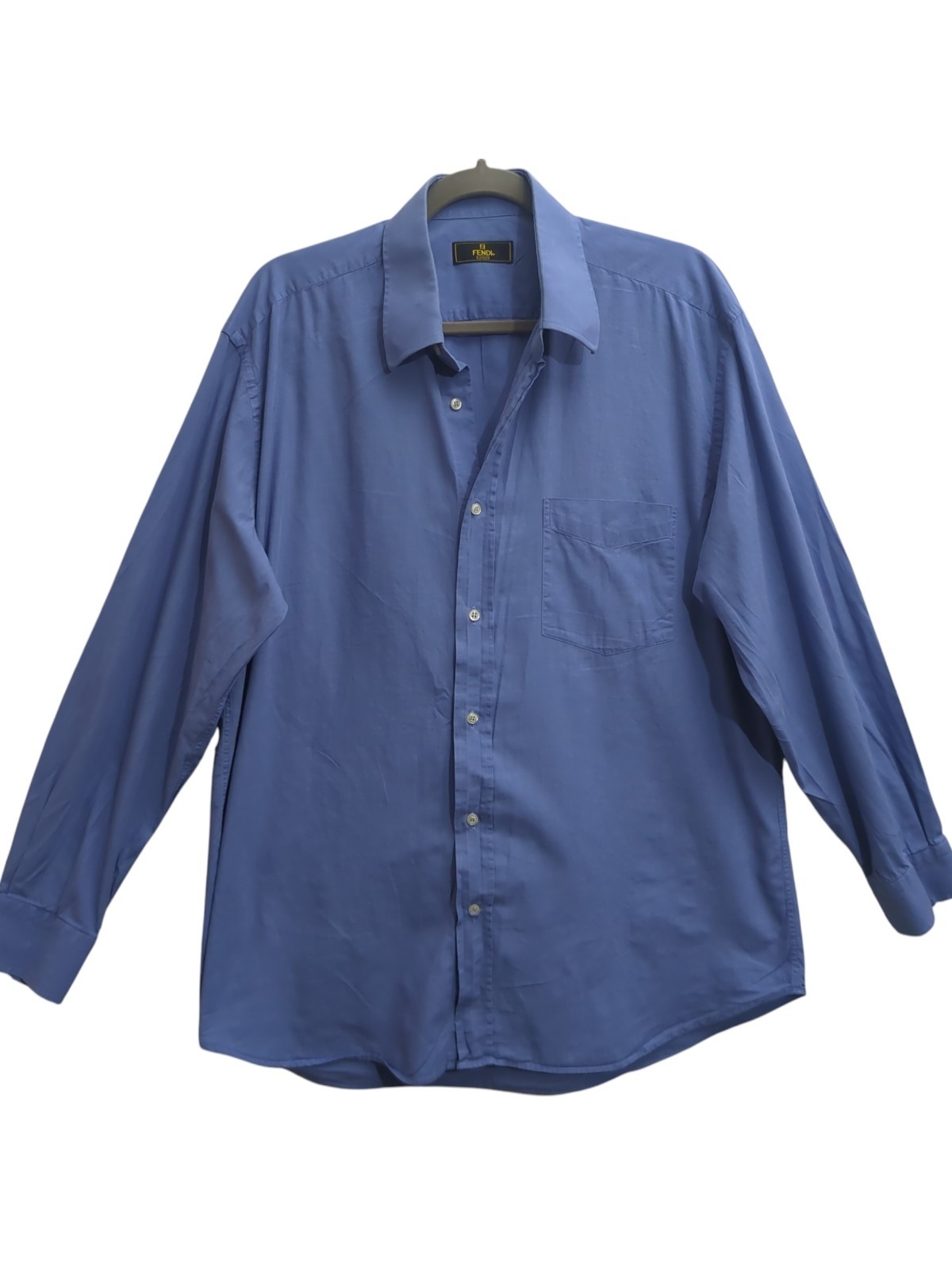 Fendi Camicie Vintage Italian Blue Cotton Button Down Dress Shirt Xl 16.5/34